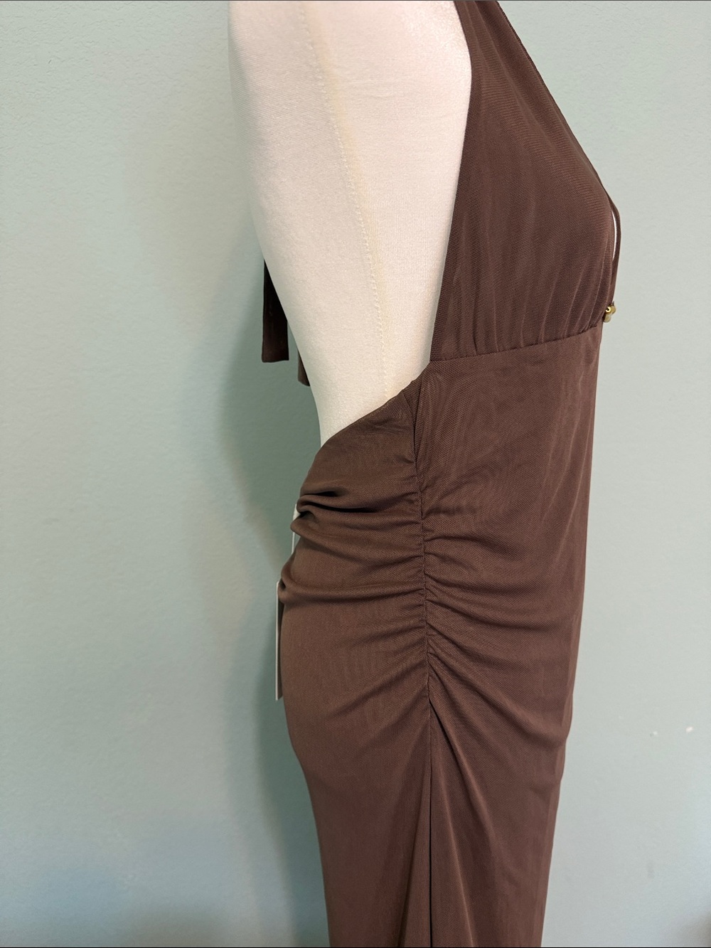 Caroline Constas Salma Brown Halter Maxi Beach Dress or Coverup with Gold Accent - Picture 6 of 7